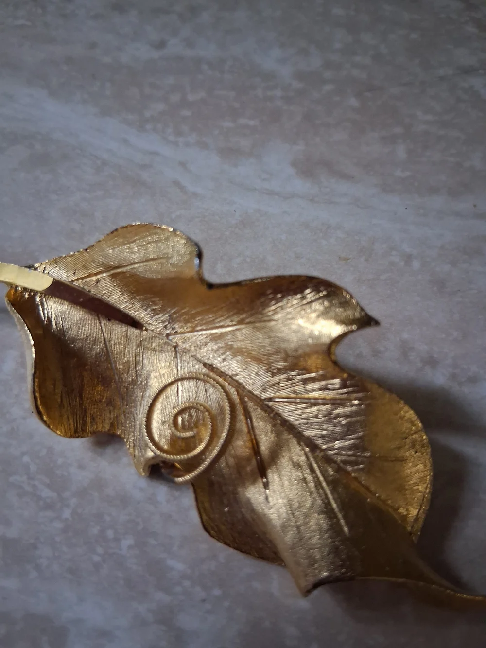 Textured Gold-Tone Leaf Brooch Pin Stamped BSK